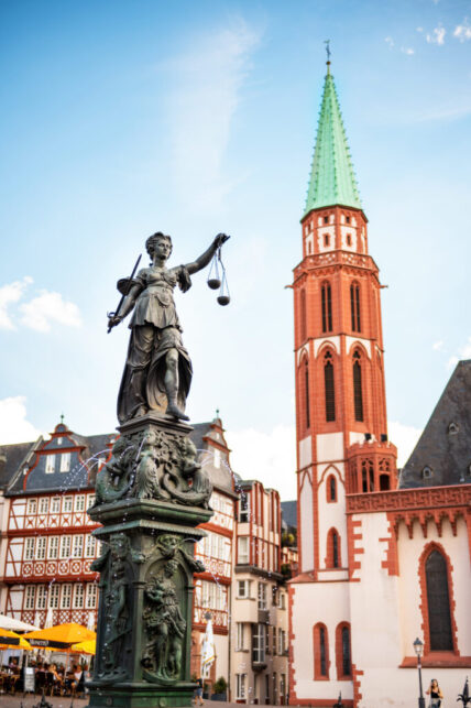 Vertical view of the Roemerberg in Frankfurt, Germany
